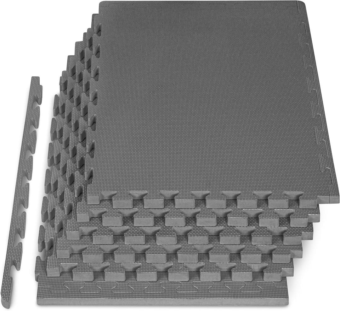 ProsourceFit Extra Thick Puzzle Exercise Mat , EVA Foam Interlocking Tiles for Protective, Cushioned Workout Flooring for Home and Gym Equipment, Grey - 1 inch - 24 Sq Ft - 6 Tiles
