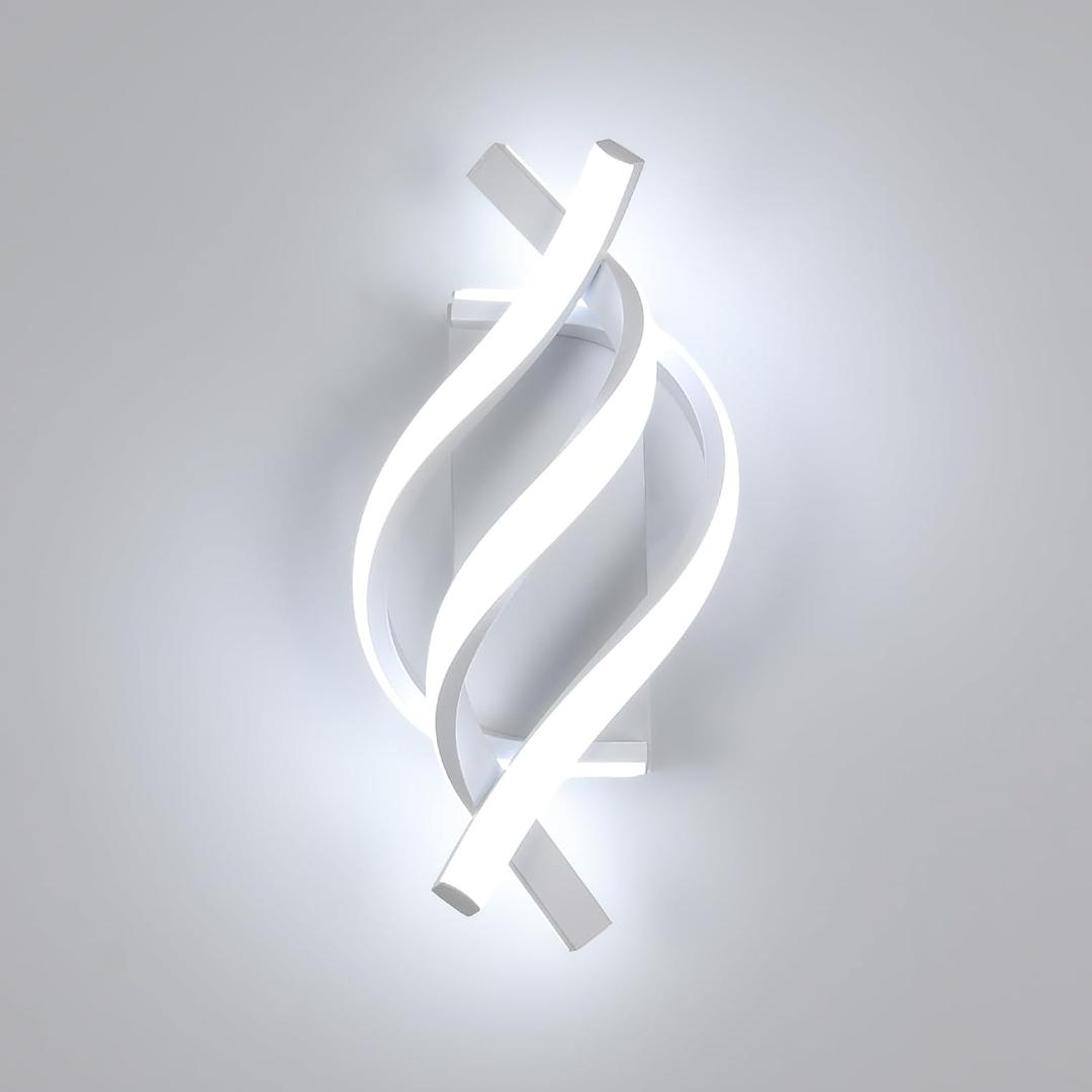 Modern LED Wall Sconce 21W Indoor Wall Sconces Light Cool White 6500K Spiral Design Wall Mounted LED Lamp for Bedroom Stairwells Living Room Hallway Office (White, 6500K)