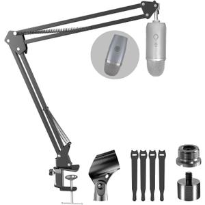 Boom Arm Microphone Mic Stand for Blue Yeti HyperX QuadCast SoloCast Snowball and Other MicSuspension Scissor Mic Stand with Heavy Duty Clamp, 3/8" to 5/8" Adapter, 3/8" to 1/4" Adapter