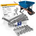Wheelbarrow Carriage Bolts and Nuts Kit,Stainless Steel Carriage Bolts 5/16-18 5,3-1/2,2-3/4,2-1/4,3/4,Flange Hex Nuts,Nylon Retainer Clips,Wheelbarrow Handles Replacement Parts,18Sets