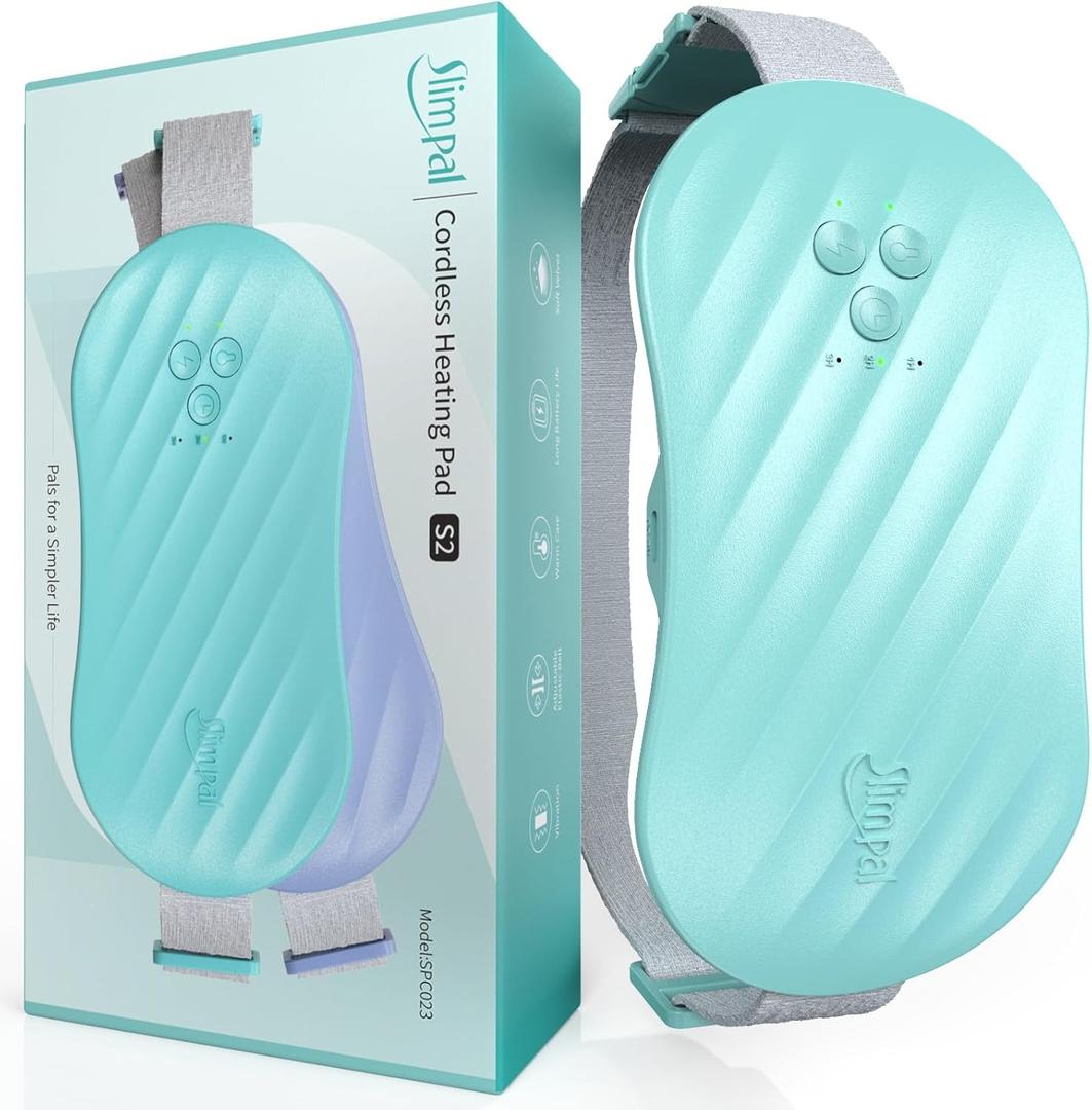 Slimpal AI Portable Heating Pad for Period Cramps, Smart AI Heat Chip, Electric Cordless Heating Belt for Back, Belly, Waist, Stomach, Menstrual Wearable Heating Pad Aqua S2