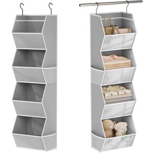 Hanging Closet Organizer 4 Shelf Collapsible Bedroom Closet Organizers and Storage Hanging with Mesh Pockets for Clothes, Fabric Hanging Storage Bins for Wardrobe Closet Organization and Storage, Grey