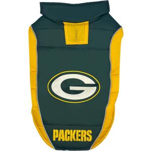 NFL Green Bay Packers Puffer Vest for Dogs & Cats, Size Medium. Warm, Cozy, and Waterproof Dog Coat, for Small and Large Dogs/Cats. Best NFL Licensed PET Warming Sports Jacket