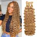 Human Braiding Hair 110g 20 Inch 3 Bundles Blonde Deep Wave Bulk Braiding Hair for Boho Braids No Weft Color 27 Curly Brazilian Human Braiding Hair Extensions for Micro Braiding