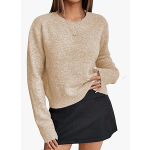 Women's Casual Sweater Casual Solid Color Crew Neck Knit Long Sleeve Sweater M