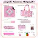 American Mahjong Set with Mat and Racks 166 Pink Tiles, 4 All-in-One Color Rack/Pushers, Chips & Dice, Pink Carrying Bag Complete Portable Mahjong Set for Beginners & Adults