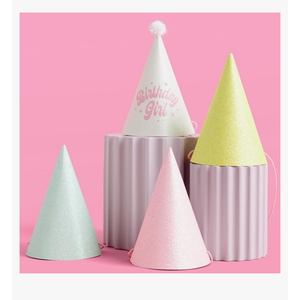 xo, Fetti Birthday Party Hats - Fits Adult + Child - Pastel Rainbow Bday Party, Glitter Birthday Girl, Magical, Paper Party Crowns