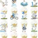 VorkiVecKi Goose Cupcake Toppers Decorations - 24 Pcs One Silly Goosey Birthday Party Decor for Kids Boys 1st Blue Edible Dessert Insert Picks Supplies Personalized First Cute Paper Table Cake Sticks 2 Pack