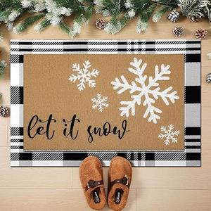 Drydiet 2 Pcs Stay Spooky Halloween Coir Doormats Welcome Outdoor Door Mats Layered Buffalo Plaid Front Door Rugs Non Slip Floor Mats for Halloween Porch Entryway Indoor Outdoor Decor (Black and White)