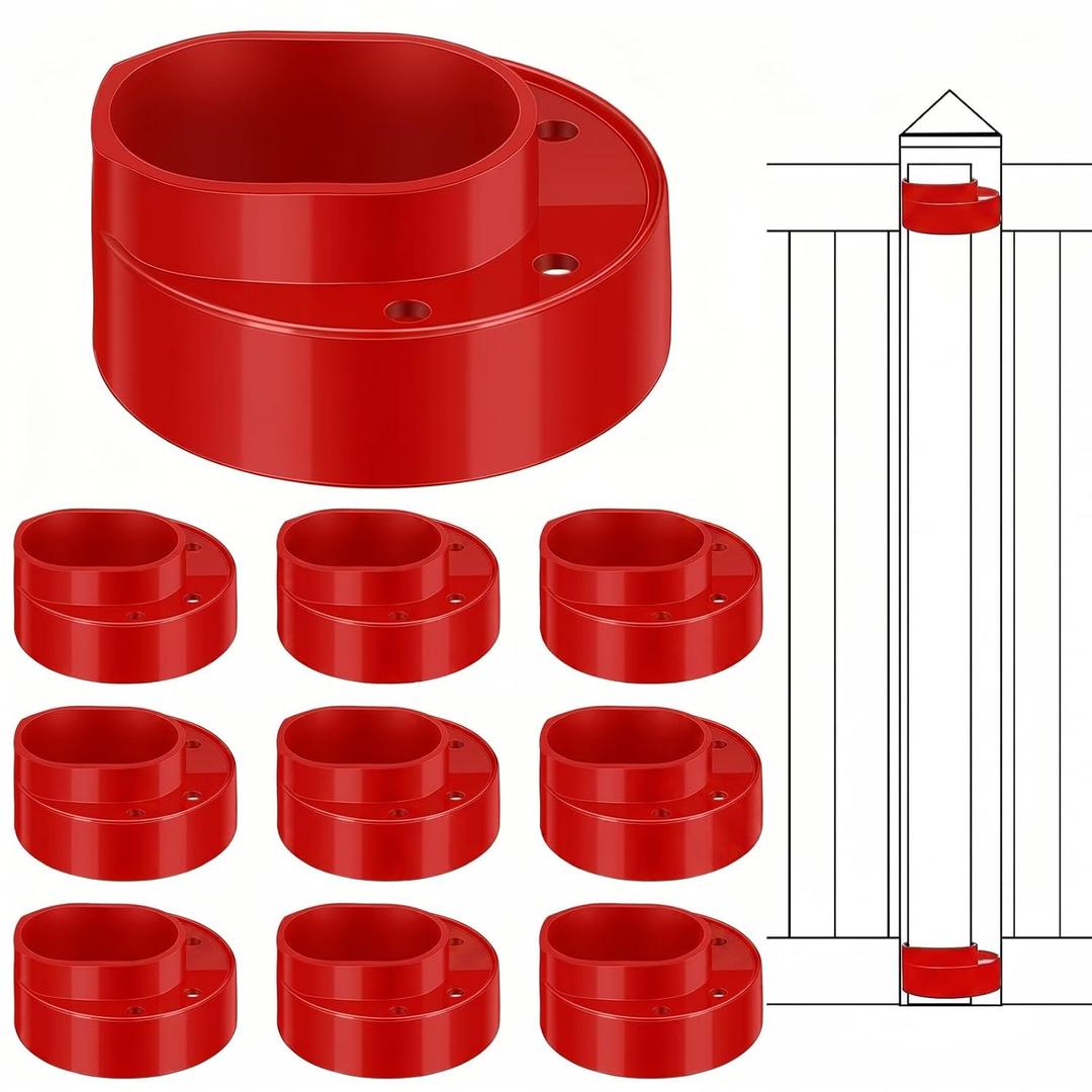 Threlaco 10 Pack Ultra Durable Vinyl Fence Post Donut Heavy-Duty 2-3/8" Steel Post to 5" Vinyl Stabilizer Adapter for Fence Installation Meets 0.150" Wall Thickness (Red)