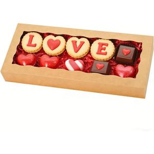 50pcs Cookie Boxes 12 x 5 x 1.5 Inch Bakery Boxes with window Chocolate Covered Strawberries Box for Christmas Valentine's Mother's Day- Brown