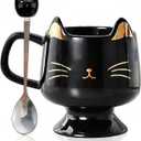 Christmas Mugs High-Footed Ceramic Cat Mug  13.5oz Unique Coffee Cup with kitty Expression Design, Fun Gift for Women, Girls, Kids, Cat Lovers (black)