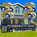 Navy Blue and Gold Graduation Decorations Class of 2026 Yard Banner with 18 Pcs Grad Balloons Set - Large Congrats Grad 2026 Graduation Backdrop Balloons, Navy Graduate Party Yard Decorations