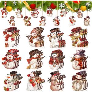 Huwena 36 Pcs Christmas Winter Snowman Ornaments for Tree Snowman Christmas Decorations Wooden Cutouts Wooden Tree Ornaments for Holiday Winter Xmas Party Supplies(Vintage)