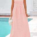PRETTYGARDEN Women's 2026 Summer Spaghetti Strap Maxi Dresses Plaid Square Neck A Line Casual Beach Vacation Long Sundress (Pink, S)