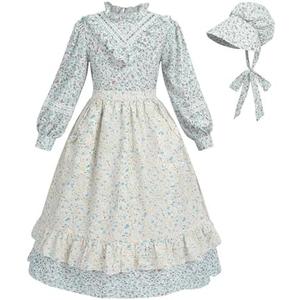Nuoqi Pioneer Dresses for Girls Prairie Dress Long Colonial Costume 1800s Girls Victorian Dress, 35 inc, Medium