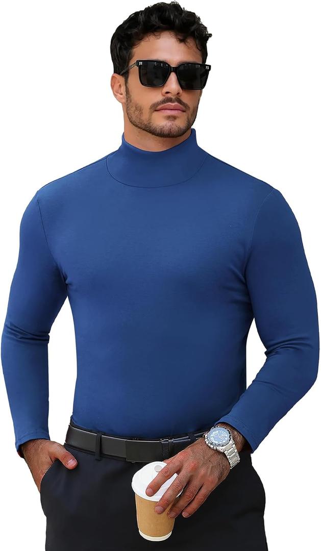 Men's Turtleneck Casual Basic High Neck Long Sleeve T Shirts Half Neck Lightweight Pullover Sweater (Blue, M)