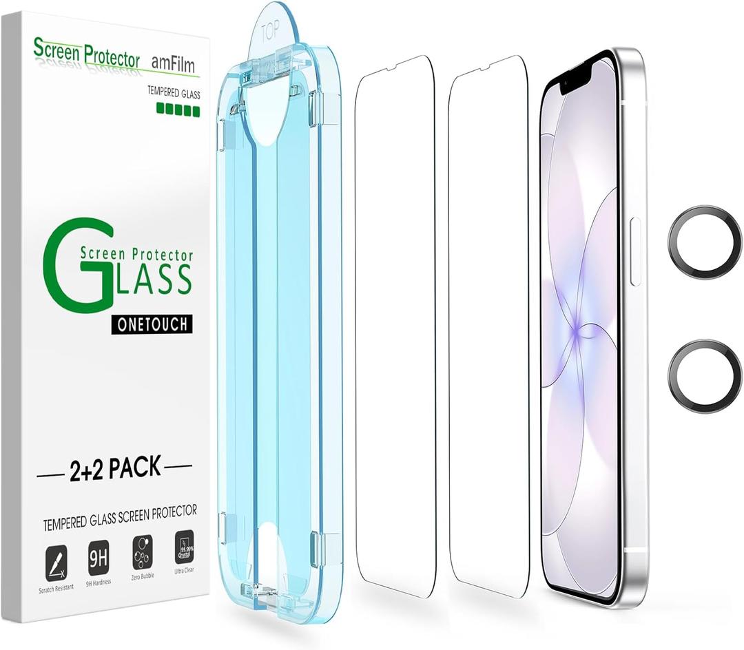 amFilm Auto-Alignment OneTouch for iPhone 17e [6.1''] Screen Protector + Camera Lens Protector, Tempered Glass, 30 Seconds Installation, Bubble Free, Case Friendly, Anti-Scratch 2 Pack