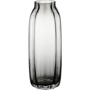 Black Grey Glass Vase for Flowers,Darl Grey Bud Tall Glass Vases,H-12.6" Simple Striped Design for Home Floor Decor,Farmhouse Decor, Centerpiece Coffee Table Decorations, Smoke Grey 