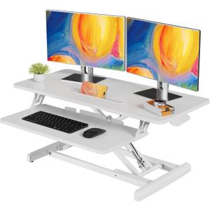 JOY worker Standing Desk Converter, 35" Wide Height Adjustable Sit Stand Up Desk Riser with Keyboard Tray, Desktop Workstation Riser for Home Office Computer Laptop, Particle Board, White