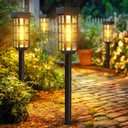 PASAMIC 24" Solar Pathway Lights Outdoor, 8 Pack Bright Garden Light with Auto On/Off, IP65 Solar Lights Outdoor Waterproof, Garden Landscape Lighting for Yard, Patio, Walkway, Driveway (Black, BlackGlass)