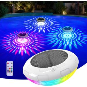 Floating Pool Lights w/Remote, 6.5 Inch RGB Solar Pool Lights That Float with 9 Dynamic Lighting, IP68 Waterproof Pool Floating Light, Hangable Solar Floating Light for Pools Party Garden(1)