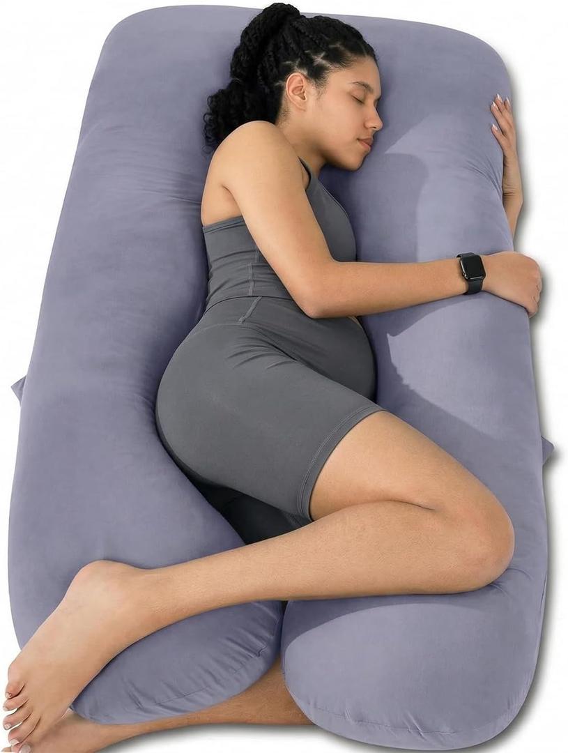 QUEEN ROSE Pregnancy Pillows, 60 Inch Cooling U Shaped Body Pillow for Sleeping, Extra Long Maternity Pillow for Pregnant Women, Body Support for Adults, with Soft Silky Cover, Blue, X-Large