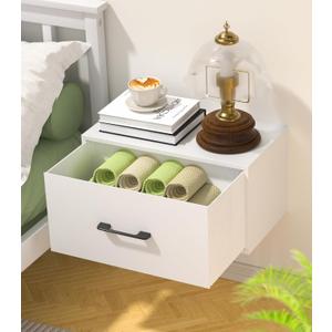 Adowes Floating Nightstand Shelf with Drawer, Wall Mounted Nightstand, Floating Drawer for Wall, Small Nightstand with Drawer, Floating Bedside Shelf for Bedroom, White