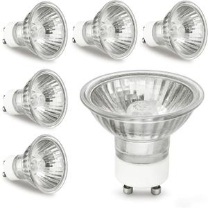 240V 35W GU10 Halogen Light Bulbs, 2700K Warm White Dimmable, Compatible with Candle Warmer Lamps, MR16, GU10+C Sockets, Range Hood & Ceiling Fixtures 6 Pack