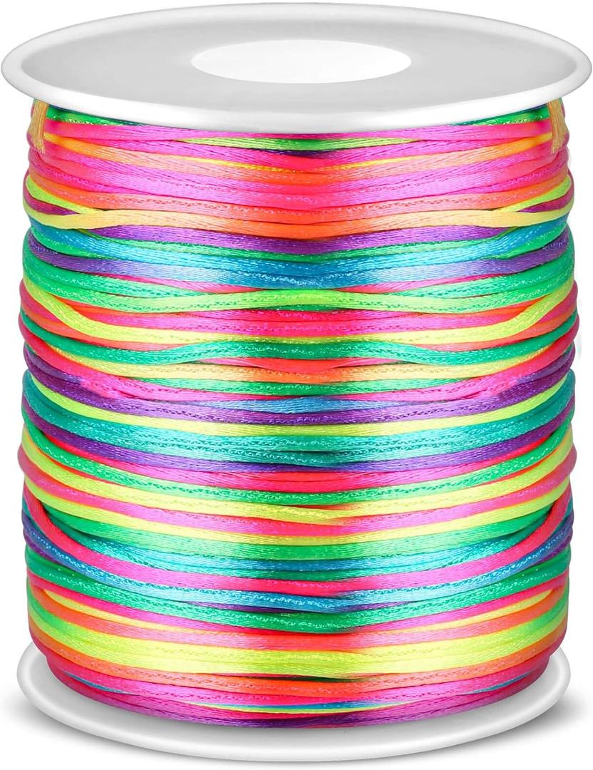 Anezus Rainbow Color Nylon Cord, Nylon Craft String, Silky Satin Rattail Cord Beading String for Braided Bracelets, Pendants Necklace, Macrame Keychains, Lanyards, Drawstring Bags, DIY Crafts, Sewing