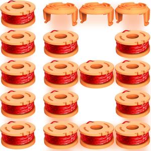 18 Pcs Replacement Trimmer Spools Compatible with Worx Weed Eater, 150ft, 0.065 WA0010 Weed Wacker Refils and WA6531 Spool Cap Cover (15 Trimmer Spools+3 Spool Caps)
