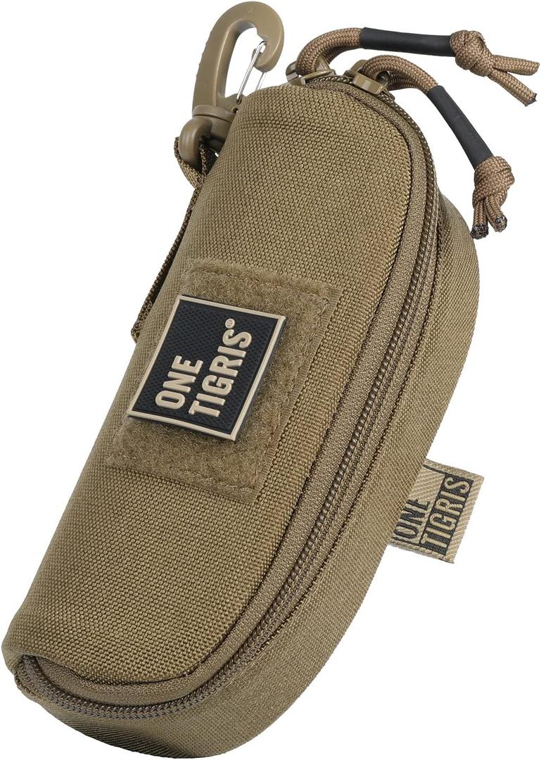OneTigris Eyeglasses Hard Case Tactical Molle Zipper Sunglasses Carrying Case 1000D Nylon with Clip (Coyote Brown)
