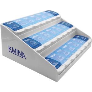KMINA Extra Large Pill Organizer 3 Times a Day, Weekly Medicine, 7 Day Pills Box Case with Push Button for Big Vitamin Supplements, Patented, Made in Europe