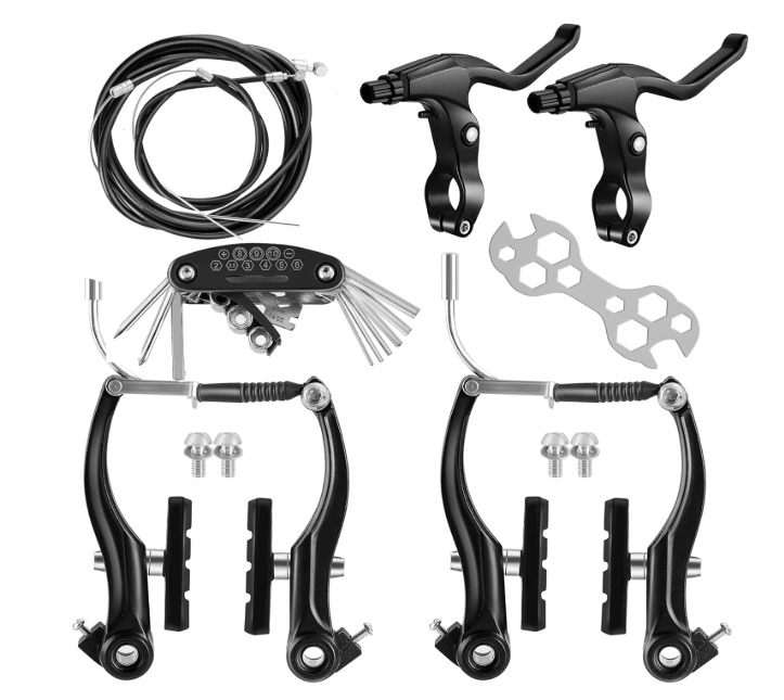 V-Type Bike Brake Set, Complete Universal Bike Front and Rear MTB Brake, Bicycle Brakes, Inner and Outer Cables, Include Brakes Lever Calipers Multi-Tool Wrenches