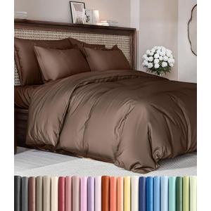 Duvet Cover Queen Size Set - Extra Soft Queen Duvet Cover 90" x 90" with 2 Pillow Shams - Hotel Luxury, Easy Care and Fade Free w/ Zipper Closures & Ties - All Season, Comfy, Cozy & Breathable (Brown)