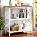 MNEETRUNG Book Shelf, Small 3-Tier Industrial Bookshelf with Strong Metal Frame & Backboard, 29.5" Short Bookcase for Small Spaces, Living Room, Bedroom and Home Office, White