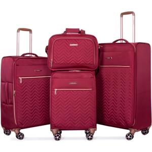 Travelhouse Luggage Set, Softside Suitcase 4-Piece (16/20/24/28), Expandable Lightweight Luggage Sets with Duffel Travel Bag,Suitcase with Double Spinner Wheels (Red)