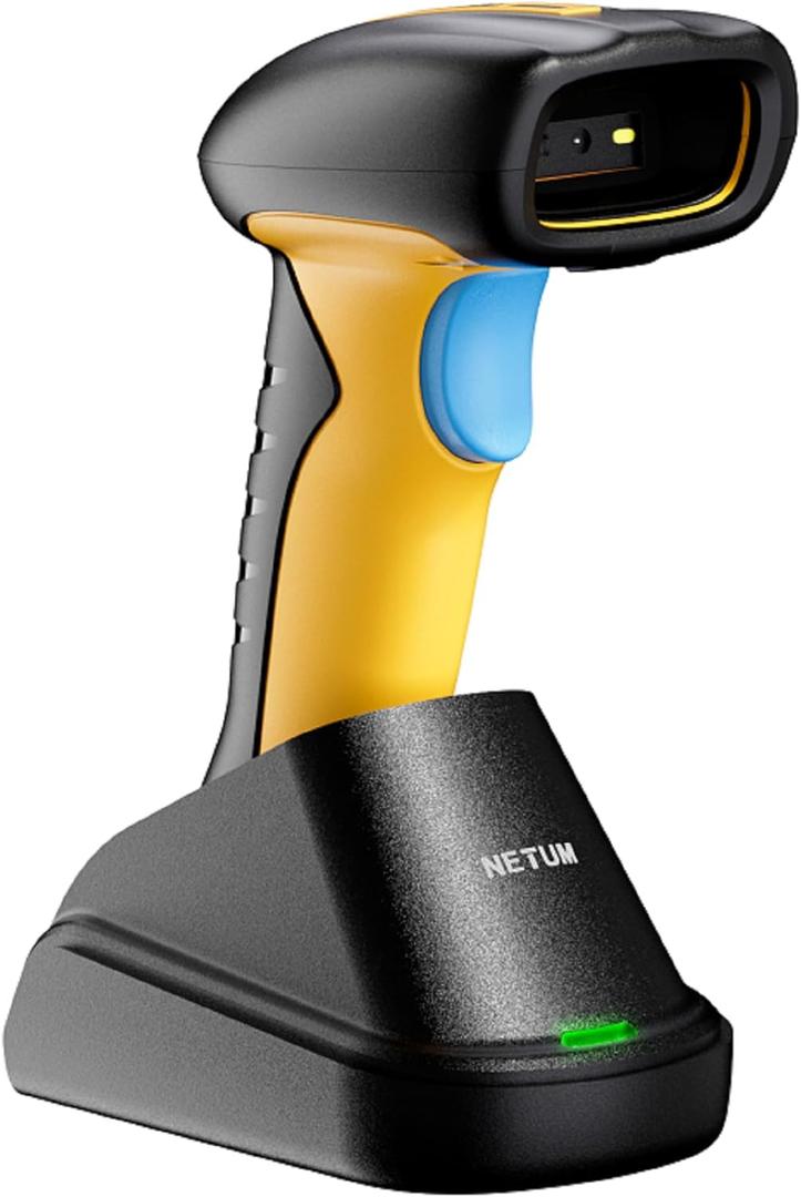NETUM Upgraded QR Industrial Bluetooth Barcode Scanner with Charging Dock, Wireless 2D 1D Bar Code Reader 2600mAh Drop Protection Shock Dust Proof Hands Free for Windows Mac Android iOS (NT-1200)