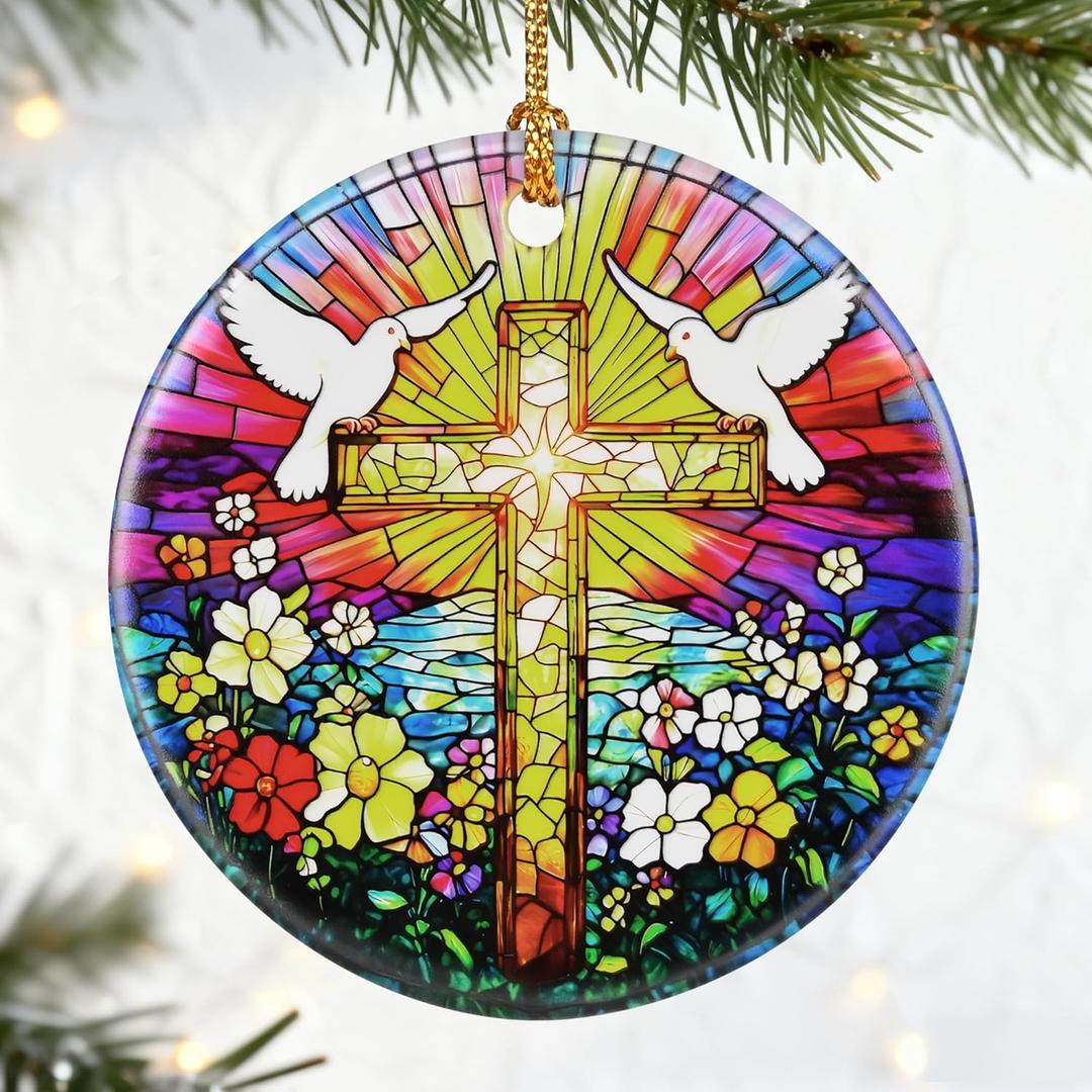 3 x Catholic Cross Gift: Christian Cross Ornament | Religious Christmas Ornaments (Christmas Tree Decorations), Christian Faith Home Decor, Religious Gifts & Xmas Gifts