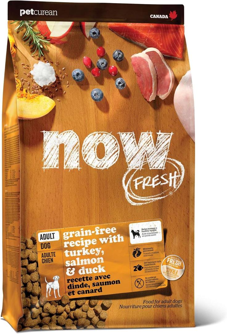 Now Fresh Grain-Free, Dry Dog Food, Real Meat and Fish, Turkey, Salmon and Duck Adult Recipe, All Breed Size, 3.5 lb Bag, BB Date 2025 DE 12 (3.5 Pound (Pack of 1))