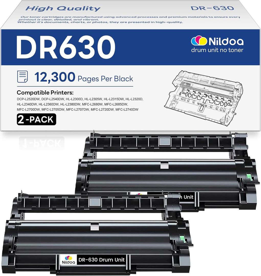 DR630 DR-630 Drum Unit 2 Pack Replacement for Brother DR630 DR-630 DR 630 DCP-L2520DW HL-L2300D HL-L2305W Printer [Not Toner]