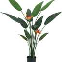 4FT Artificial Bird of Paradise Plant with 2 Flowers & 12 Detachable Leaves - Faux Plants for Indoor/Outdoor Home & Office Decor, Perfect for Porch, Living Room, Holiday Decorations