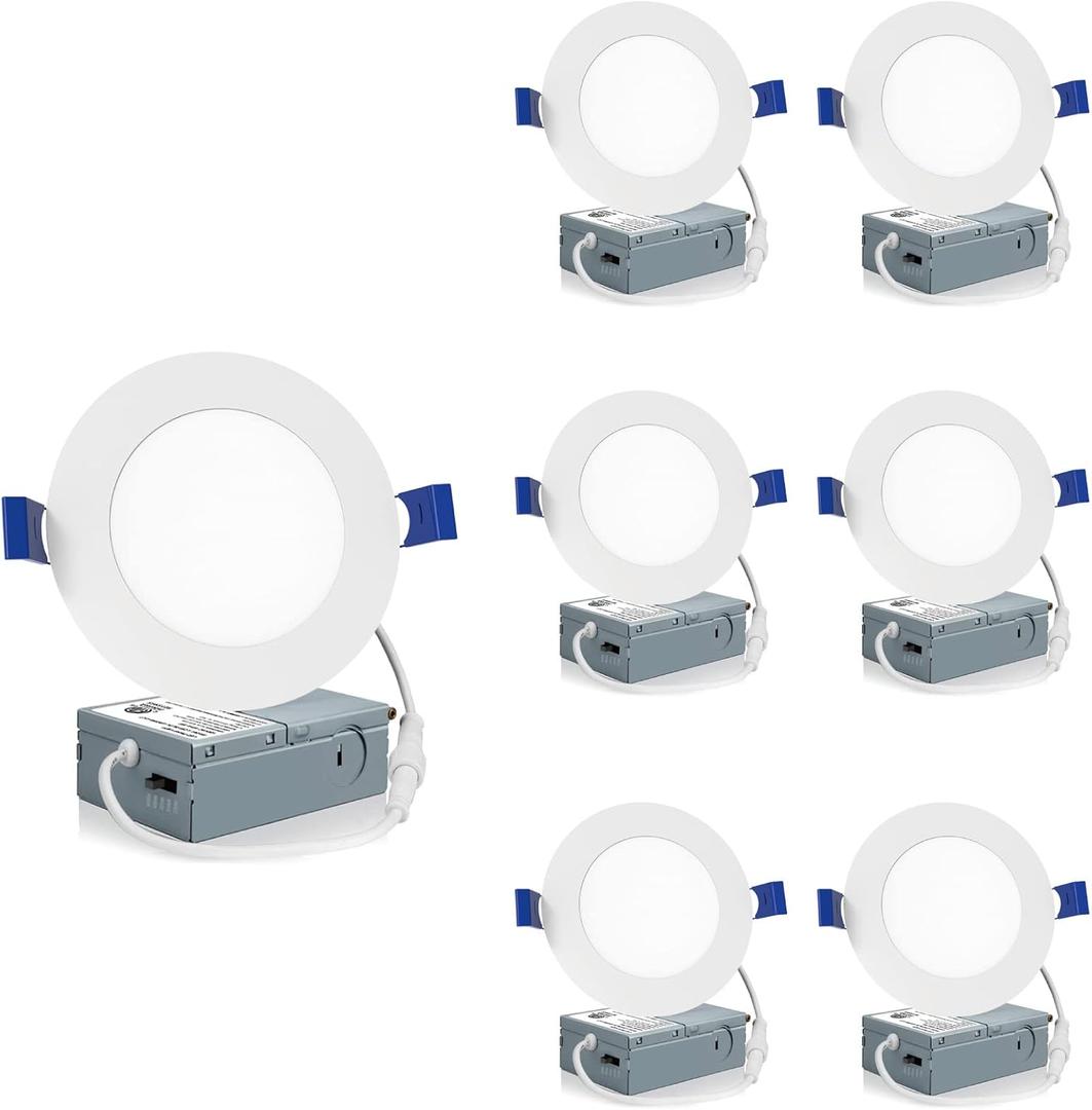 Meconard 6 Pack 4 Inch LED Recessed Ceiling Light with Junction Box, 2700K/3000K/3500K/4000K/5000K Selectable, 9W=75W 750LM, Dimmable Canless Downlights, ETL and Energy Star Listed