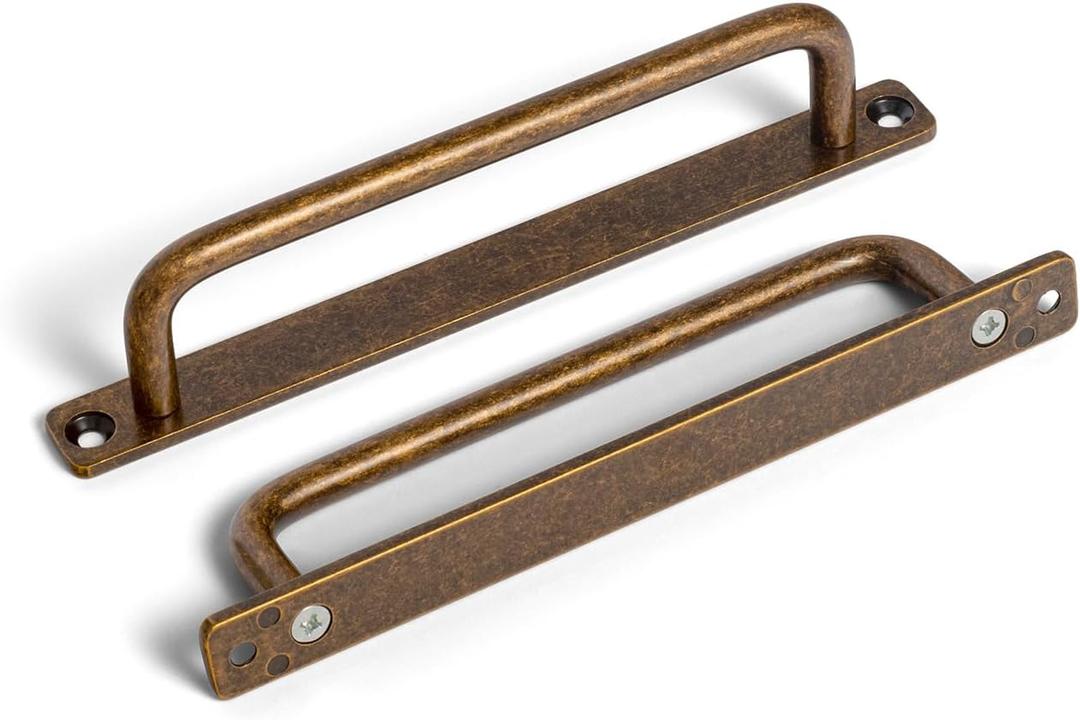 Set of 12, 5" Ceter to Center Sleek Antique Brass Cabinet Pulls - Vintage Minimalist Handles - Kitchen Pulls for Drawers - 5/16 Inches Diameter with Back Plate (5'' With Back Plate)