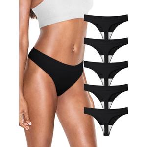 REORIA High Waisted Thongs for Women Breathable Seamless Thong Panties Sexy No Show Underwear 5 Pack X-Small, Black