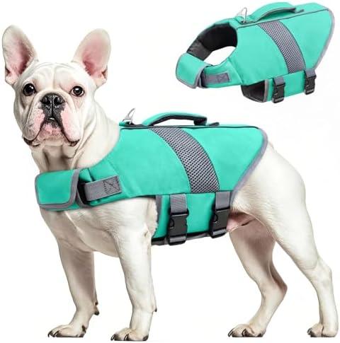Mosucoirl Dog Life Jacket High Flotation,Reflective Dog Lifesavers Floats Vest Pet Safety Coats Lifejacket Swimsuits Small Medium Large Dog for Swimming Boating Surfing Kayakin (Light Blue, XS)