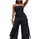Tbahhir Sleeveless Jumpsuit for Women Sexy Strap High Rise Wide Leg Jumpsuits Romper Cargo Jumpers Casual Outfits Fall L