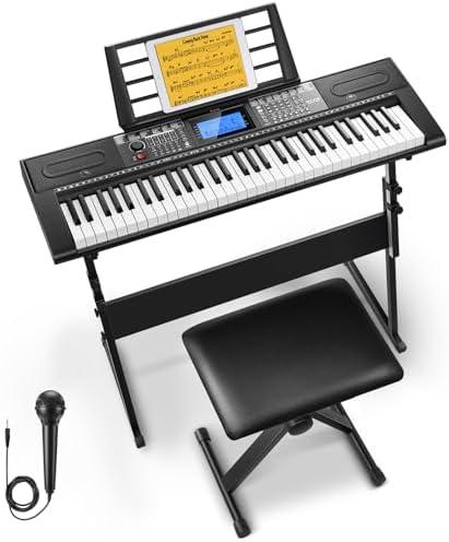 Donner 61 Key Keyboard Piano, Electric Piano Keyboard Kit with 249 Voices, 249 Rhythms - Includes Piano Stand, Stool, Microphone, Gift for Beginners, Black (DEK-610S)