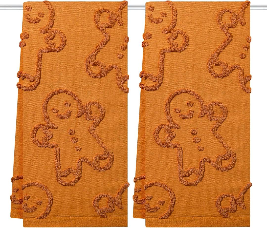 Gingerbread Christmas Bathroom Decor Hand Towels 13x29 Inch 100% Cotton Dish Towels Drying Kitchen Towels Home Kitchen Decoration Set of 2