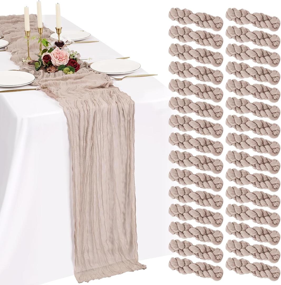 30 Pack Cheesecloth Table Runner 10FT Rosy Brown Table Runner Boho Gauze Cheese Cloth Table Runners Long Rustic Sheer Table Decorations for Wedding Party Baby Bridal Shower Birthday Holiday Home